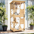 Catio Outdoor Cat Enclosure, 4-Tier Window Cat House on Wheels with Weatherproof Asphalt Roof and Removable Floor, Natural
