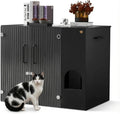 Black litter box enclosure cabinet with wave-pattern acrylic doors