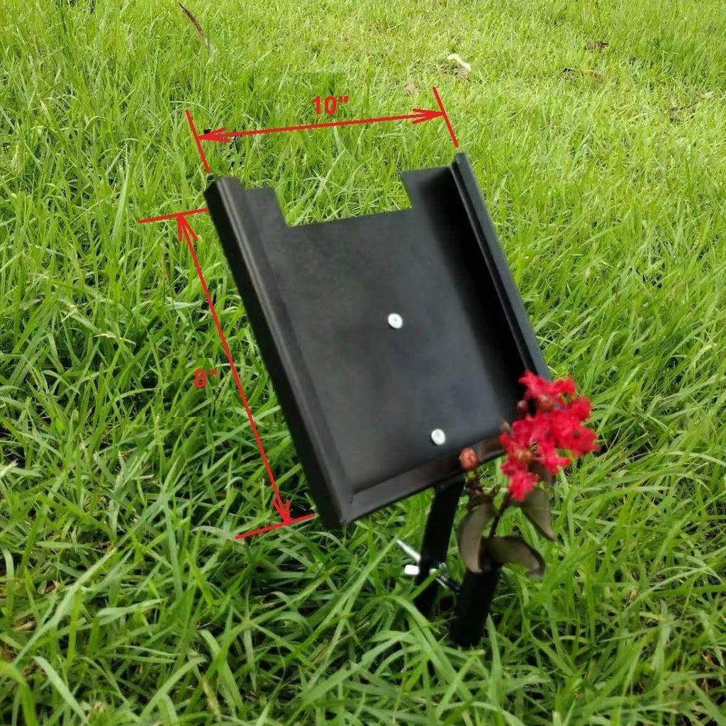 Pet memorial plaque stand holding a 24 x 12 in grave marker in a garden – view 3