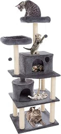 PETMAKER 5-Tier Ultimate Cat Condo Tower with 8 Scratching Posts, 2 Padded Perches, 2 Kitty Huts and 3 Hanging Toys