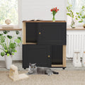 Two-tier wooden double litter box enclosure cabinet with scratching post – view 2