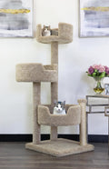 Beige carpeted real wood cat tree made in USA