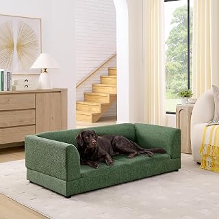 56.5-Inch Linen Upholstered Pet Sofa with Armrests and Backrest for Medium Pets