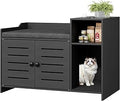 Spacious Hidden Cat Litter Box Enclosure, Wooden Indoor Cabinet with Double Doors, Storage Shelf and Soft Cushion