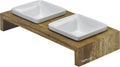 Walnut rubberwood elevated double dog feeder with square ceramic bowls – view 8