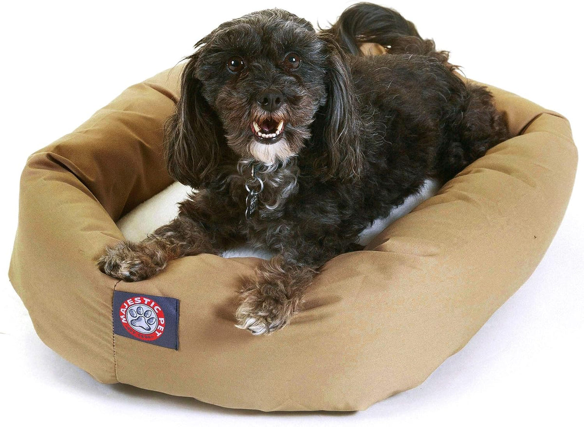 Khaki small sherpa bagel dog bed for toy breeds