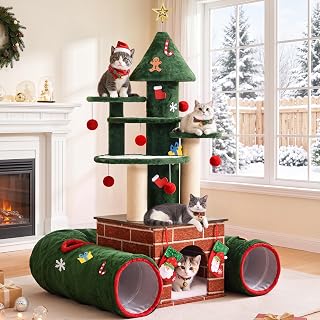 YITAHOME Christmas Cat Tree with Tunnel and House