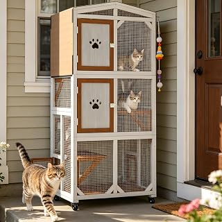Ketive Outdoor Catio Cat Enclosure with Window, 63-Inch, with Wheels