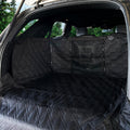 Black waterproof cargo liner with mesh window in an SUV trunk – view 2