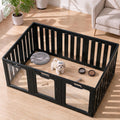 Clear acrylic puppy pen with white frame divided into sleeping and play areas – view 2