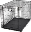 Black 42 inch folding wire dog crate with sliding up-and-away door