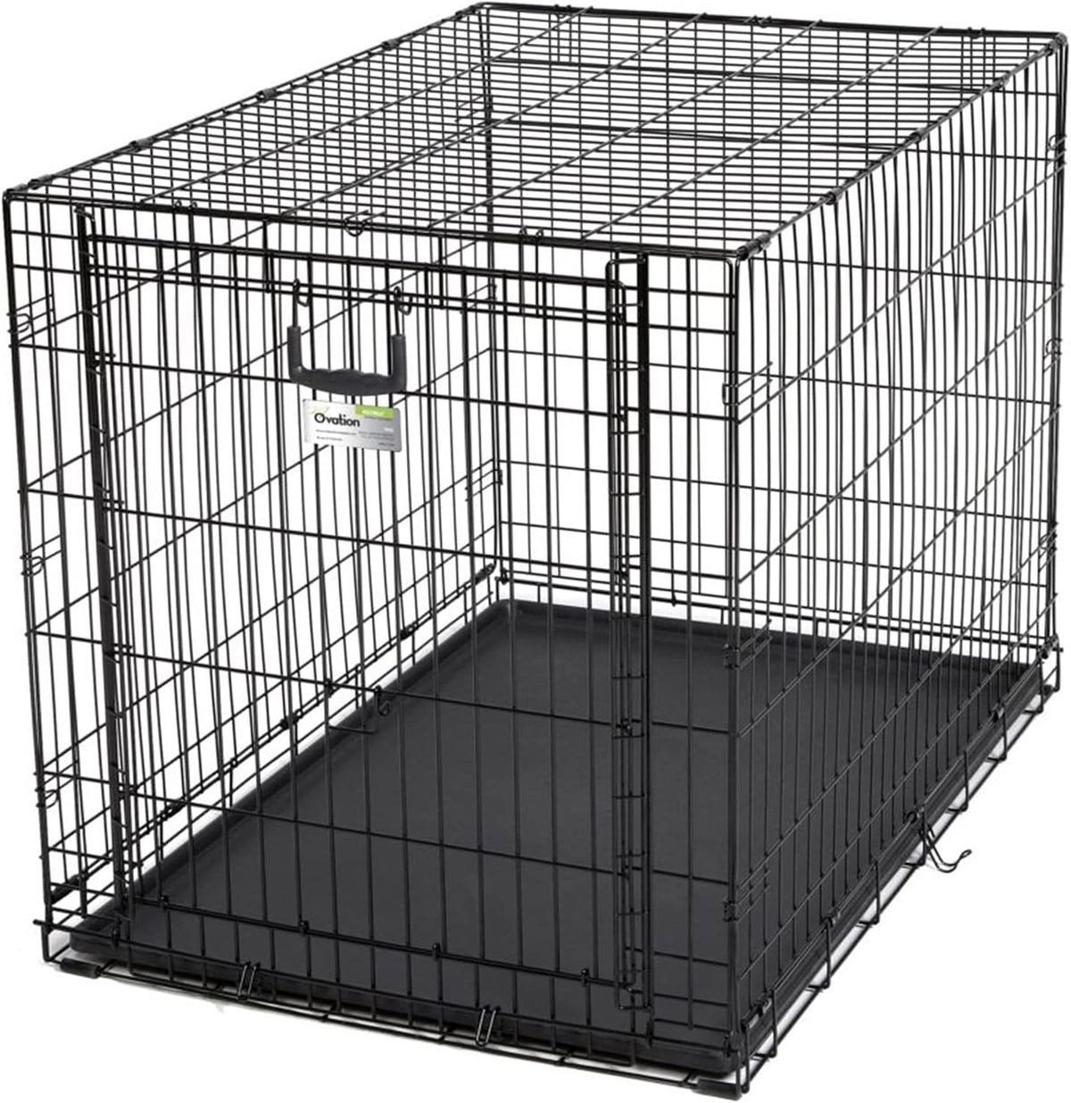 Black 42 inch folding wire dog crate with sliding up-and-away door