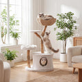 42.5 inch white modern wood cat tree with rattan basket, condo and scratching posts