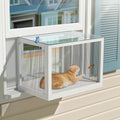 White cat window box catio with acrylic roof and mesh sides