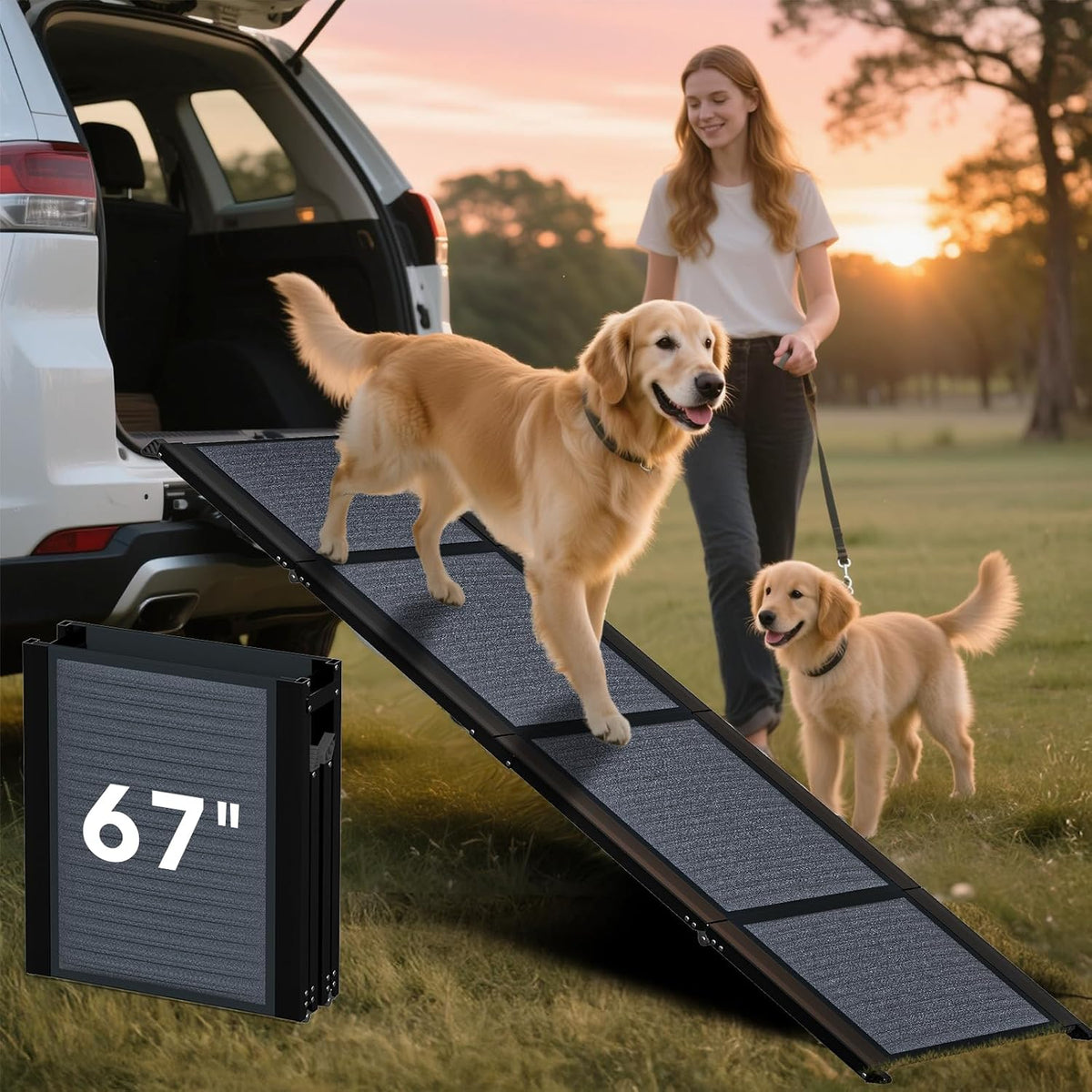 67 inch folding dog car ramp for large dogs