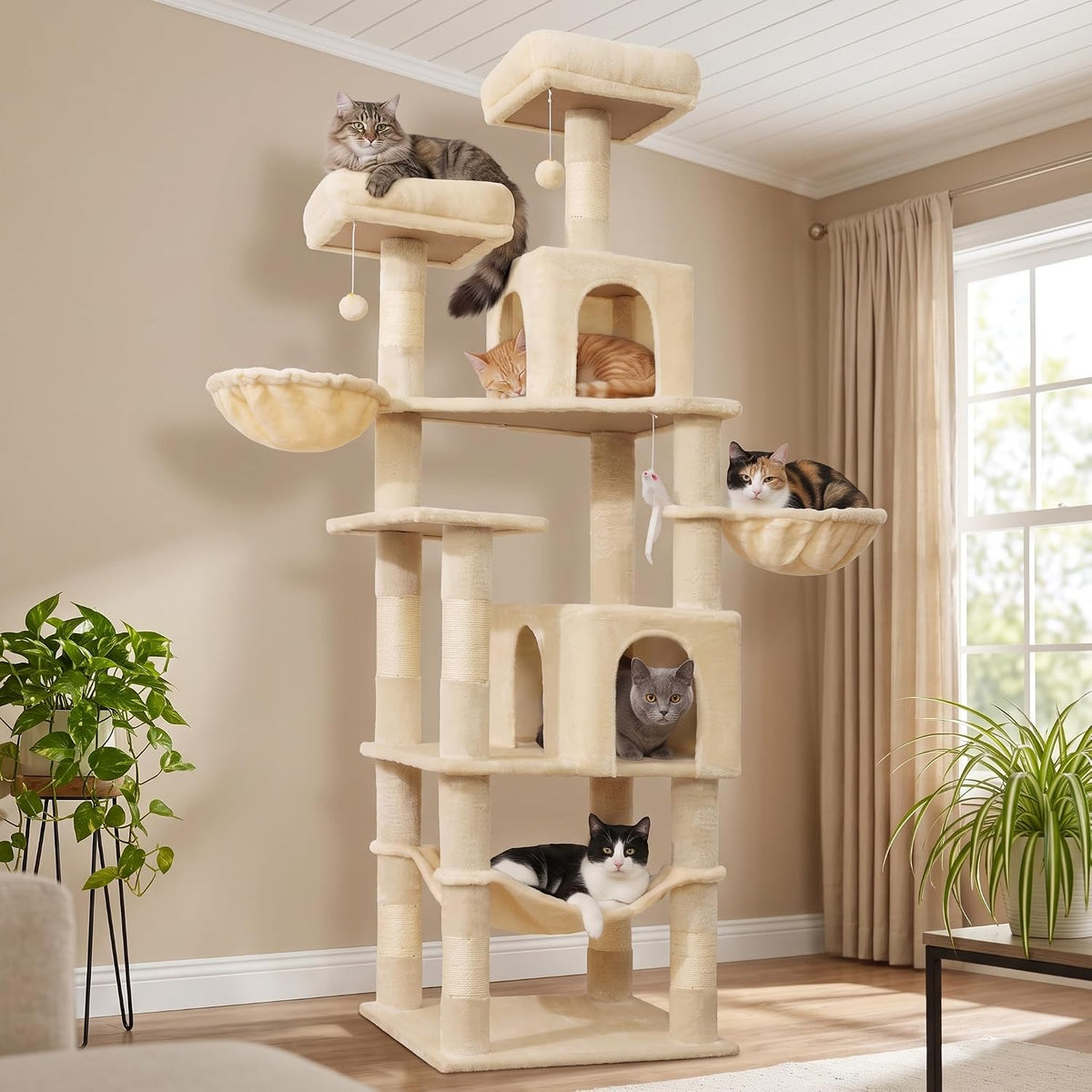 Dark grey 70 inch cat tree with condos, baskets and sisal posts – view 2