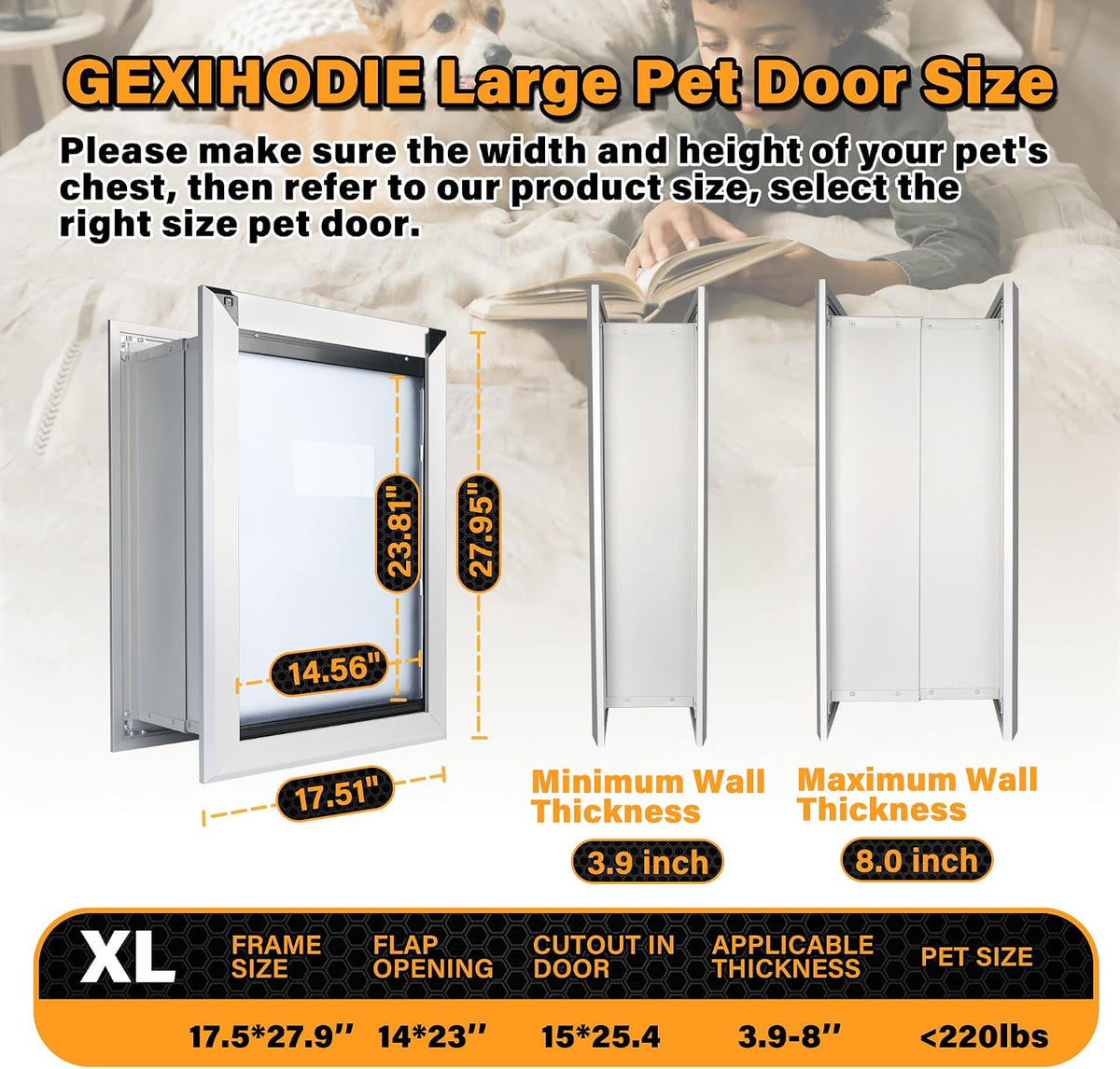 XL wall-mounted aluminum dog door with magnetic flaps