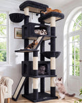 Dark grey 79 inch heavy duty cat tree with caves, baskets and perches