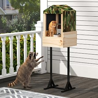 Outdoor Cat Feeding Station, Raccoon-Proof Elevated Stand, Waterproof