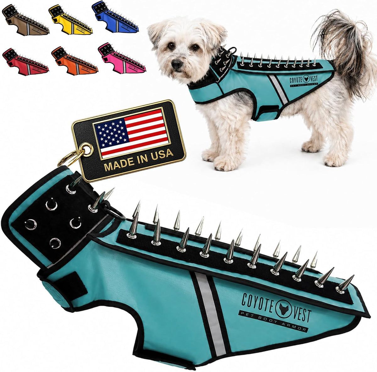 Fluorescent orange stab-resistant small dog harness vest with spike add-on – view 21