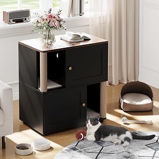 2-in-1 Cat Litter Box Enclosure, Hidden Cabinet with Scratching Post, Black