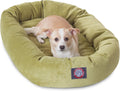 Marine blue medium shredded memory foam dog bed with bolster head rest – view 36