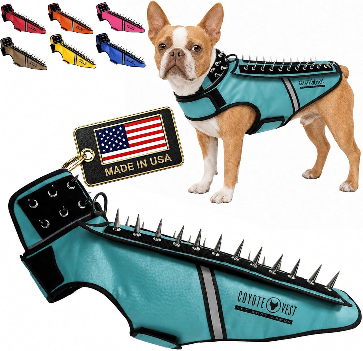 Fluorescent orange stab-resistant small dog harness vest with spike add-on – view 19