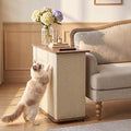 Cat Scratcher Side Table for Couch, Reversible End Table with Hidden Storage and Sisal Pad