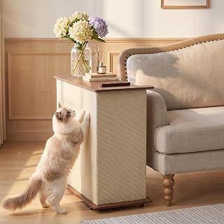 Cat Scratcher Side Table for Couch, Reversible End Table with Hidden Storage and Sisal Pad