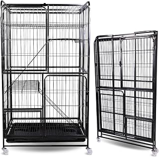 53.5-Inch Foldable 4-Tier Cat Cage Crate with Wheels, Iron