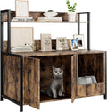 Rustic brown tall wooden litter box enclosure with shelves and doors