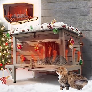 Heated Outdoor Cat House for Winter, Insulated, Weatherproof, with Heater and Heated Pad