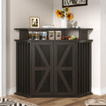 Rustic brown corner dog crate furniture with barn doors and side shelves – view 2