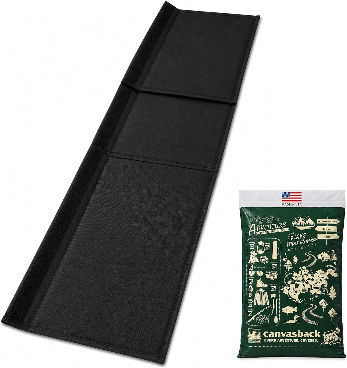 Black dog car seat cover spanning the gap between second and third row seats