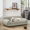 Emerald green elevated linen dog couch with backrest and armrests – view 6