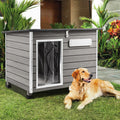 Natural fir wood igloo-style outdoor dog house with raised feet