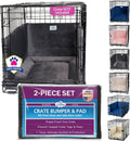 Grey padded bumper and mat lining a 48 inch wire dog crate