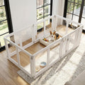 Square clear acrylic dog playpen with two locking doors in a modern room – view 2