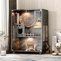 Wooden Enclosed Cat Villa with Wheels and Ventilation Glass Doors, Indoor Outdoor, 50 x 36 x 24 Inches, Grey