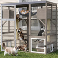Large walk-in outdoor catio with two rooms, platforms and fabric roof