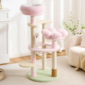 Blush pink floral cat tower with flower bed and clear space capsule