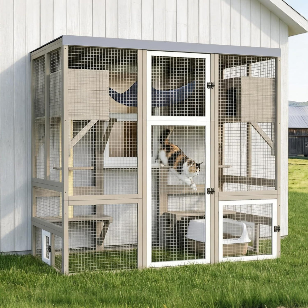 Walk-in mesh outdoor catio with weatherproof roof and viewing window – view 3