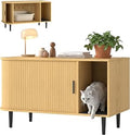 PawHut 37.4-Inch Cat Litter Box Enclosure with Sliding Door and Litter Mat