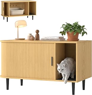PawHut 37.4-Inch Cat Litter Box Enclosure with Sliding Door and Litter Mat