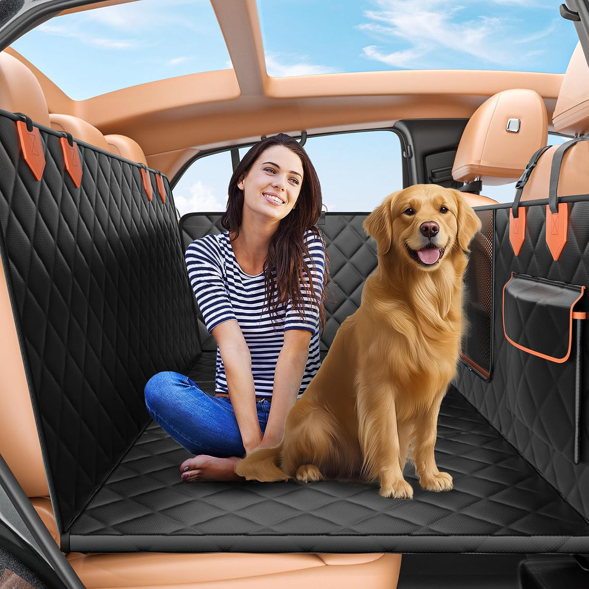 Gray flannel hard bottom dog back seat extender in a pickup truck – view 6