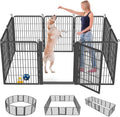Ten-panel 32 inch metal dog playpen with gate set up in a yard