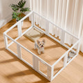 Clear acrylic ten-panel puppy playpen set up indoors on a wood floor