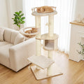 Beige 53.5-inch wooden cat tree with clear space capsule and perch