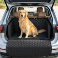 Black padded dog cargo liner with bumper flap in an SUV trunk – view 2