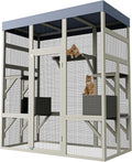 Large wooden outdoor catio enclosure with roof and platforms – view 2